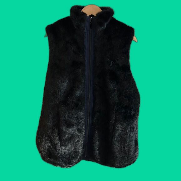 Parkhurst Black Navy Faux Fur reversible Vest Size M - Picture 1 of 7